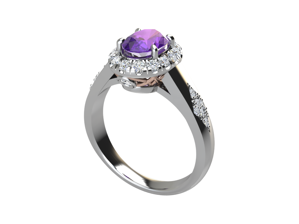 Реален CAD render на Oval Halo Ring 1